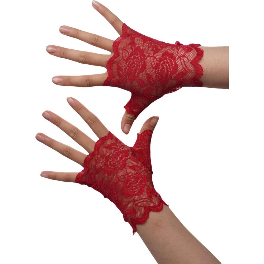 Women's Fingerless Wine Short Lace Gloves Party Wedding Costume Accessories